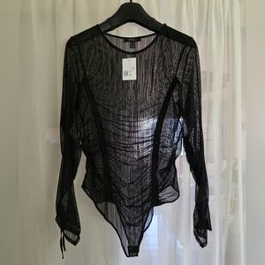 Forever 21 Black Asymmetrical Long Sleeve Bodysuit